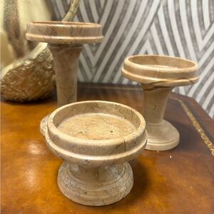 Three frontgate stone marble candle holders